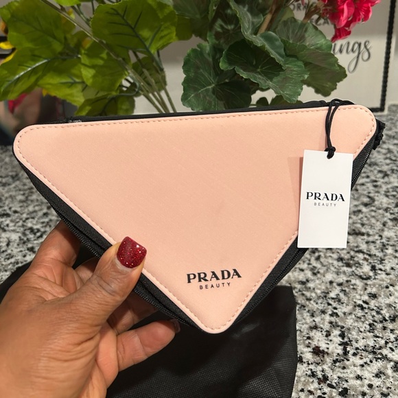 Prada Handbags - Prada Pink and Black Triangle Zippered Beauty Pouch/ Cosmetic Bag